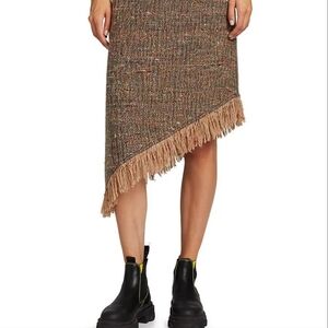 Ganni Donegal Asymmetrical Fringe Tweed Skirt Size 40 12 Designer Wool